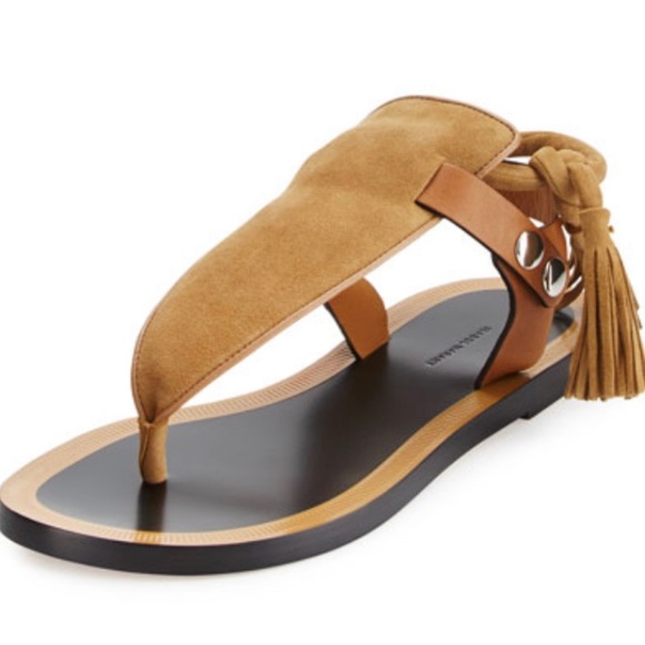 NEW Isabel Marant Camel Jemma Flat Suede Fringe Sandals - Picture 1 of 5